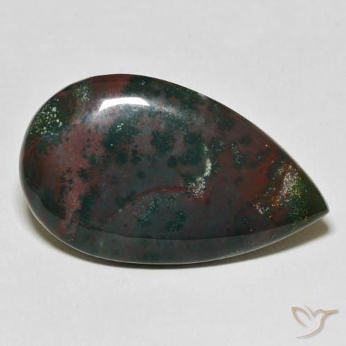 31.64ct Natural Green and Red Bloodstone, Pear Shape, Opaque