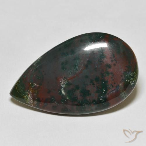 31.64 ct Green Bloodstone Stone, Natural Bloodstone in Pear Cabochon Shape for Sale