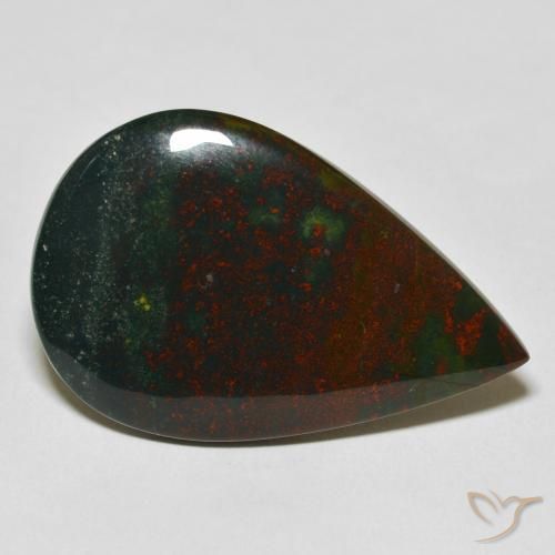 27.57ct Natural Green and Red Bloodstone, Pear Shape, Opaque