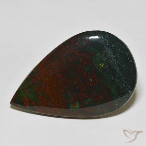 27.57 ct Green Bloodstone Stone, Natural Bloodstone in Pear Cabochon Shape for Sale