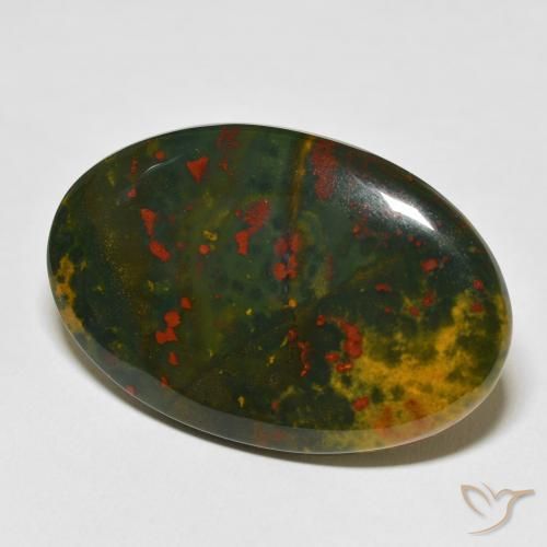 38.49 ct Green Bloodstone Stone, Natural Bloodstone in Oval Cabochon Shape for Sale