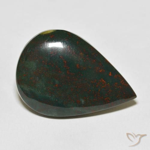 25.50ct Natural Green and Red Bloodstone, Pear Shape, Opaque