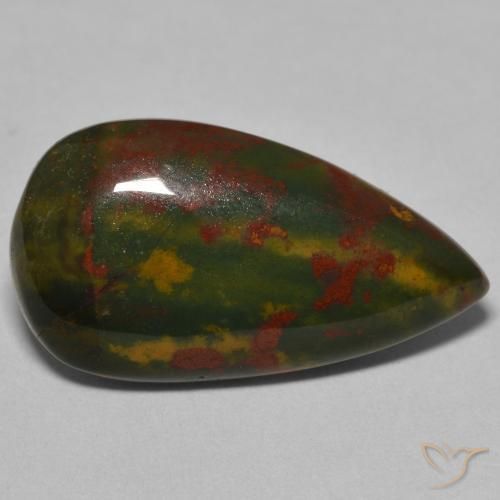 15.94 ct Green Bloodstone Stone, Natural Bloodstone in Pear Cabochon Shape for Sale