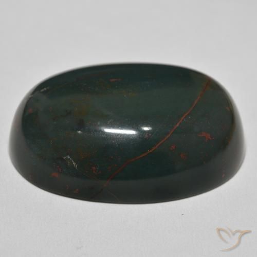 Bloodstone Gemstone in 36.7 x 26.1 mm Size for Sale, Bloodstone Stone in Medium Dark Green Color