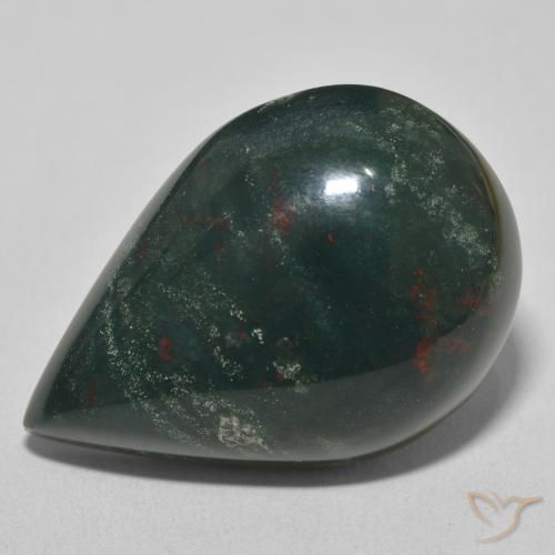 27.73ct Natural Deep Green Bloodstone, Pear Shape, Opaque
