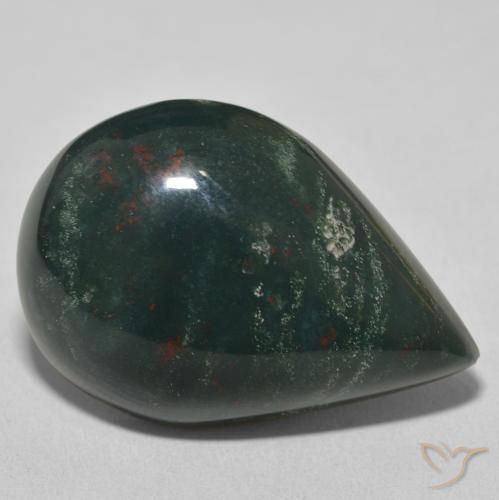 27.73 ct Green Bloodstone Stone, Natural Bloodstone in Pear Cabochon Shape for Sale