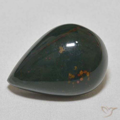 10.92ct Natural Deep Green Bloodstone, Pear Shape, Opaque