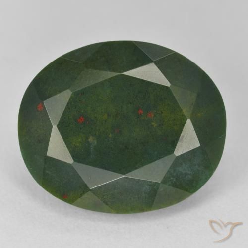 17.04 ct Green Bloodstone Gemstone, Bloodstone Gem in Oval Facet Shape for Sale.