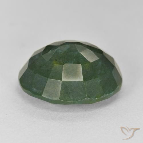 Bloodstone Gemstone in 16.1 x 14 mm Size for Sale, Bloodstone Stone in Warm Green Color