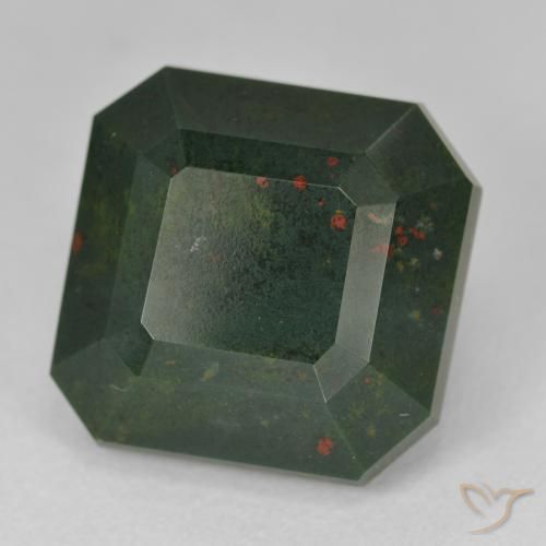 17.25 ct Green Bloodstone Stone, Natural Bloodstone in Octagon Step Cut Shape for Sale