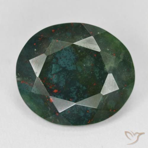 11.98 ct Green Bloodstone Gemstone, Bloodstone Gem in Oval Facet Shape for Sale.