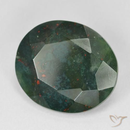 11.98 ct Green Bloodstone Stone, Natural Bloodstone in Oval Facet Shape for Sale