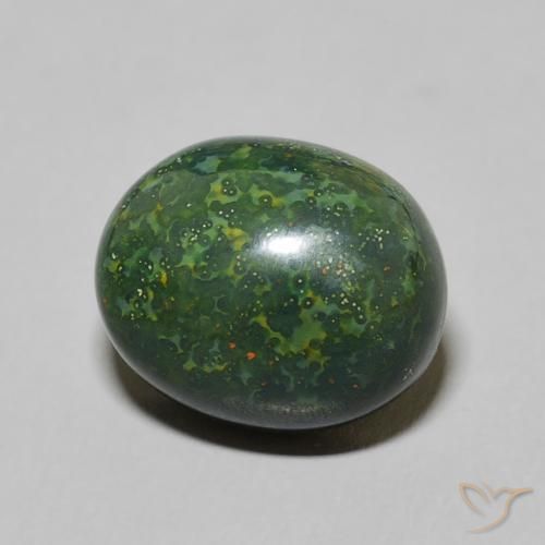4.93 ct Green Bloodstone Stone, Natural Bloodstone in Oval Cabochon Shape for Sale