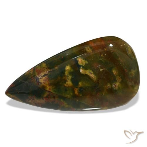 12.81 ct Green Bloodstone Gemstone, Bloodstone Gem in Pear Cabochon Shape for Sale.