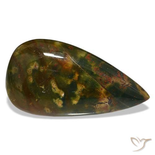 12.81 ct Green Bloodstone Stone, Natural Bloodstone in Pear Cabochon Shape for Sale