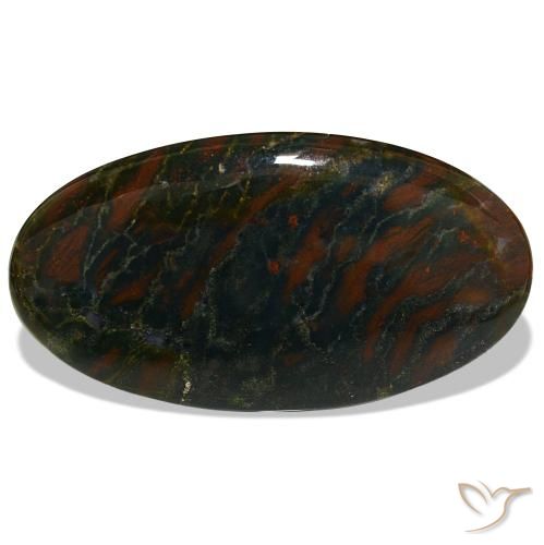 29.47 ct Green Bloodstone Gemstone, Bloodstone Gem in Oval Cabochon Shape for Sale.