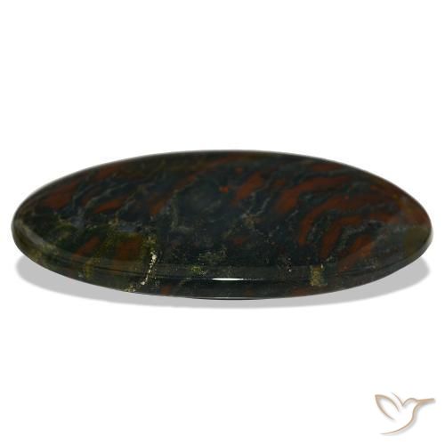 Bloodstone Gemstone in 40.2 x 21.8 mm Size for Sale, Bloodstone Stone in Dark Green Color