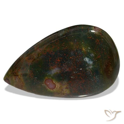 30.24 ct Green Bloodstone Gemstone, Bloodstone Gem in Pear Cabochon Shape for Sale.