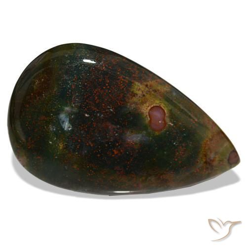 30.24 ct Green Bloodstone Stone, Natural Bloodstone in Pear Cabochon Shape for Sale