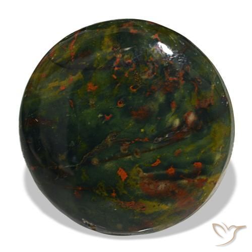 22.49 ct Green Bloodstone Stone, Natural Bloodstone in Round Cabochon Shape for Sale