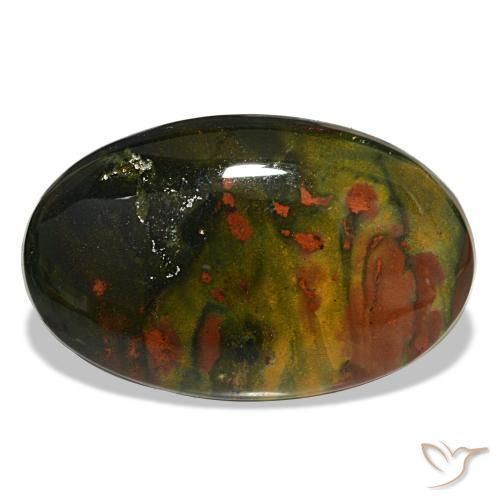 16.90 ct Green Bloodstone Gemstone, Bloodstone Gem in Oval Cabochon Shape for Sale.