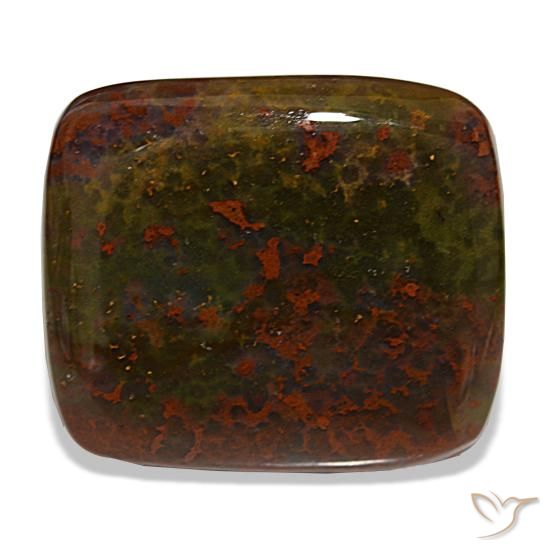 30.22 ct Green Bloodstone Gemstone, Bloodstone Gem in Cushion Cabochon Shape for Sale.