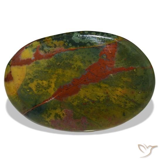 34.13 ct Green Bloodstone Gemstone, Bloodstone Gem in Oval Cabochon Shape for Sale.