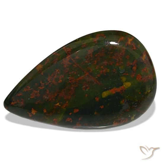 32.00 ct Green Bloodstone Gemstone, Bloodstone Gem in Pear Cabochon Shape for Sale.