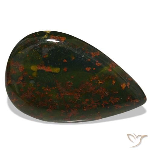 32.00 ct Green Bloodstone Stone, Natural Bloodstone in Pear Cabochon Shape for Sale
