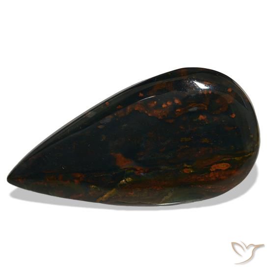 37.50 ct Green Bloodstone Gemstone, Bloodstone Gem in Pear Cabochon Shape for Sale.