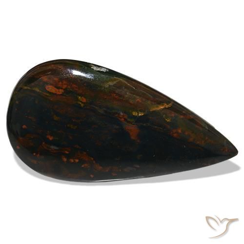 37.50 ct Green Bloodstone Stone, Natural Bloodstone in Pear Cabochon Shape for Sale