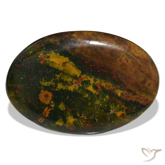 30.96 ct Green Bloodstone Gemstone, Bloodstone Gem in Oval Cabochon Shape for Sale.