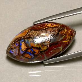 10.92 ct Multicolor Boulder Opal Gemstone, Boulder Opal Gem in Marquise Cabochon Shape for Sale.