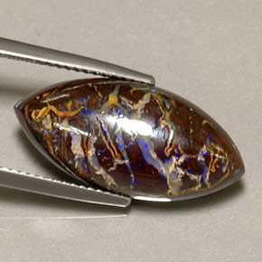 12.35 ct Multicolor Boulder Opal Gemstone, Boulder Opal Gem in Marquise Cabochon Shape for Sale.