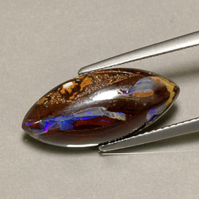 6.17 ct Multicolor Boulder Opal Gemstone, Boulder Opal Gem in Marquise Cabochon Shape for Sale.