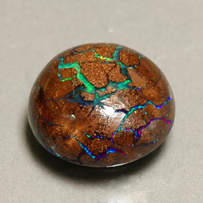3.75 ct Multicolor Boulder Opal Gemstone, Boulder Opal Gem in Round Cabochon Shape for Sale.