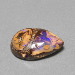 3.22 ct Multicolor Boulder Opal Gemstone, Boulder Opal Gem in Pear Cabochon Shape for Sale.