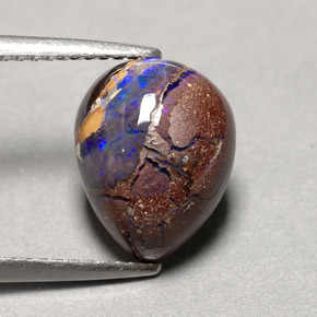 3.41 ct Multicolor Boulder Opal Stone, Natural Boulder Opal in Pear Cabochon Shape for Sale