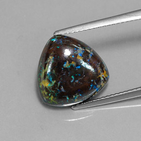 7.96 ct Multicolor Boulder Opal Gemstone, Boulder Opal Gem in Trillion Cabochon Shape for Sale.