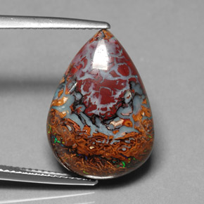 11.09 ct Multicolor Boulder Opal Gemstone, Boulder Opal Gem in Pear Cabochon Shape for Sale.