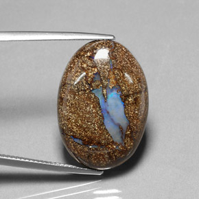 20.02 ct Multicolor Boulder Opal Gemstone, Boulder Opal Gem in Oval Cabochon Shape for Sale.