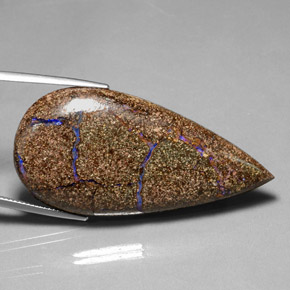 52.57 ct Multicolor Boulder Opal Gemstone, Boulder Opal Gem in Pear Cabochon Shape for Sale.