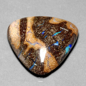 25.23 ct Multicolor Boulder Opal Gemstone, Boulder Opal Gem in Trillion Cabochon Shape for Sale.
