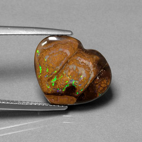 10.28 ct Multicolor Boulder Opal Gemstone, Boulder Opal Gem in Heart Cabochon Shape for Sale.