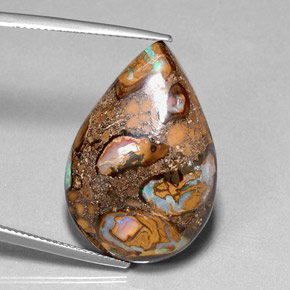 36.80 ct Multicolor Boulder Opal Gemstone, Boulder Opal Gem in Pear Cabochon Shape for Sale.