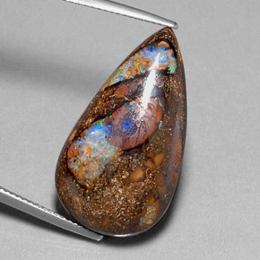 24.40 ct Multicolor Boulder Opal Gemstone, Boulder Opal Gem in Pear Cabochon Shape for Sale.