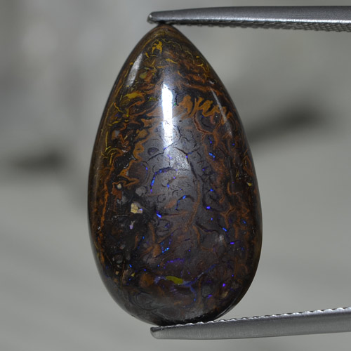 Multicolore Opale Boulder gemme - 17.3ct Poire cabochon (ID: 302899)