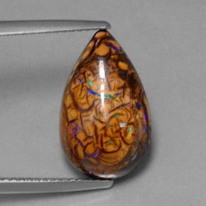6.89 ct Multicolor Boulder Opal Gemstone, Boulder Opal Gem in Pear Cabochon Shape for Sale.