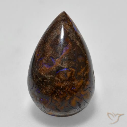 16,4 x 10,5mm mehrfarbiger Boulder-Opal im Birnen-Cabochon Schliff aus Australian, Gewicht 7,81 ct, Garantiert echter Edelstein in Opaque Reinheit, 1 Stück Boulder-Opal - die Farbe ist Mehrfarbig, Mohs-Härte von 5,5 - 6,5, Photo A