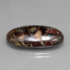 19.54 ct Multicolor Boulder Opal Gemstone, Boulder Opal Gem in Oval Cabochon Shape for Sale.